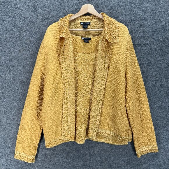 Carole Little Sweaters - Carole Little 2 Piece Top And Jacket Women XL Yellow Gaphered Collared Casual